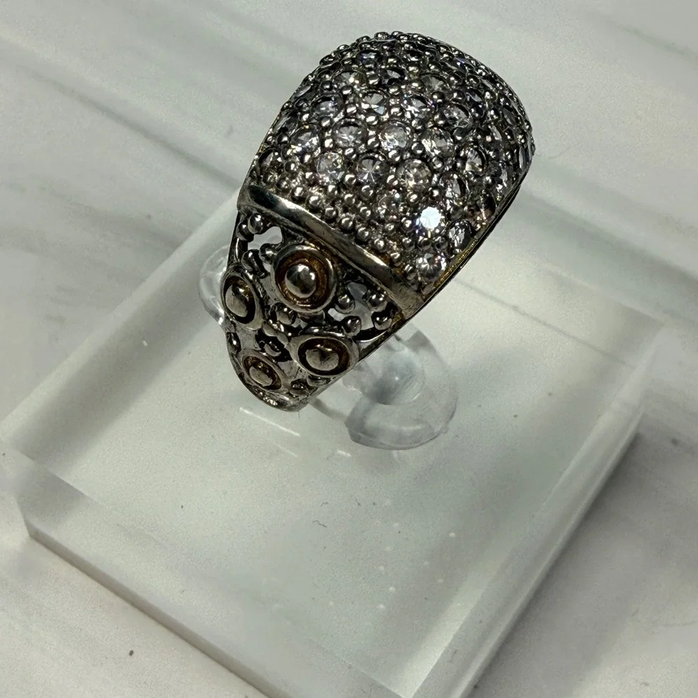 EJI Sterling Silver 925 Pave Cubic Zirconia Dome Filigree Ring Size 8.25 7.1g